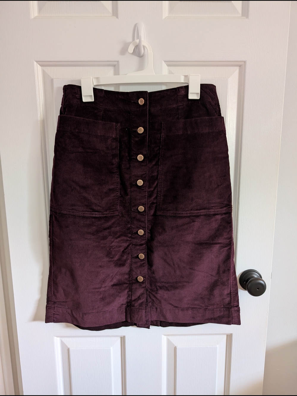Sonoma Button-Front Corduroy Midi Skirt in Plum Size 12